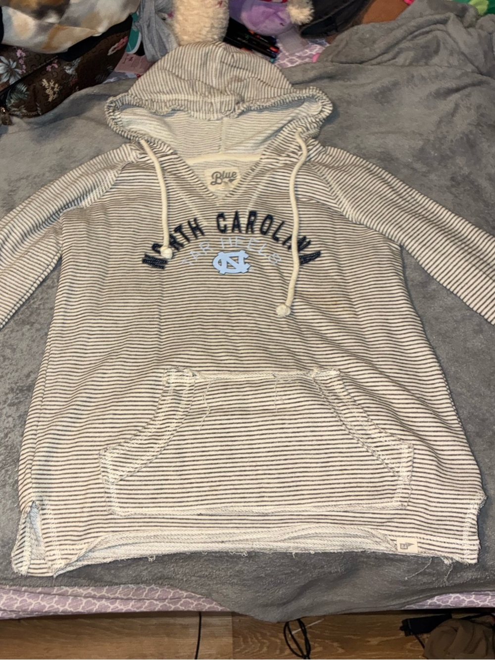 North Carolina Blue 84 Cream and Brown Striped Pullover Hoodie